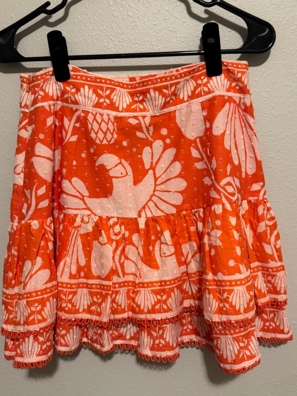 FARM Rio Orange Neon Jungle Tiered Mini Skirt Size Small - Picture 6 of 9
